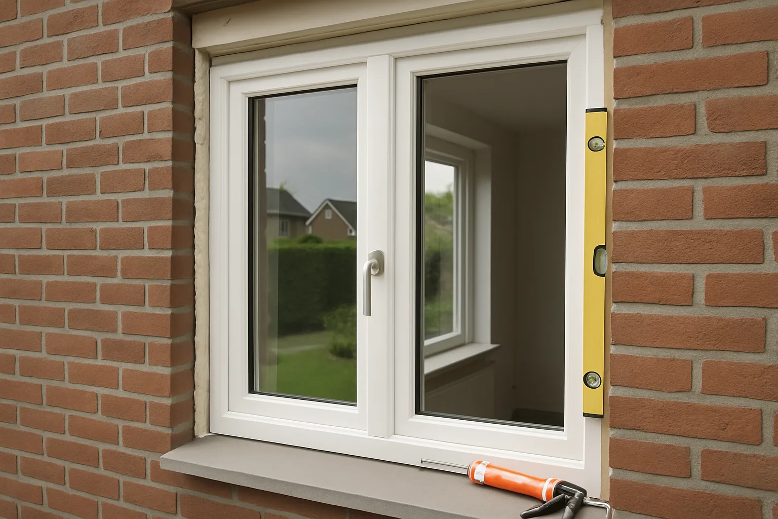 Kunststof kozijnen in een muur met een zicht op de tuin